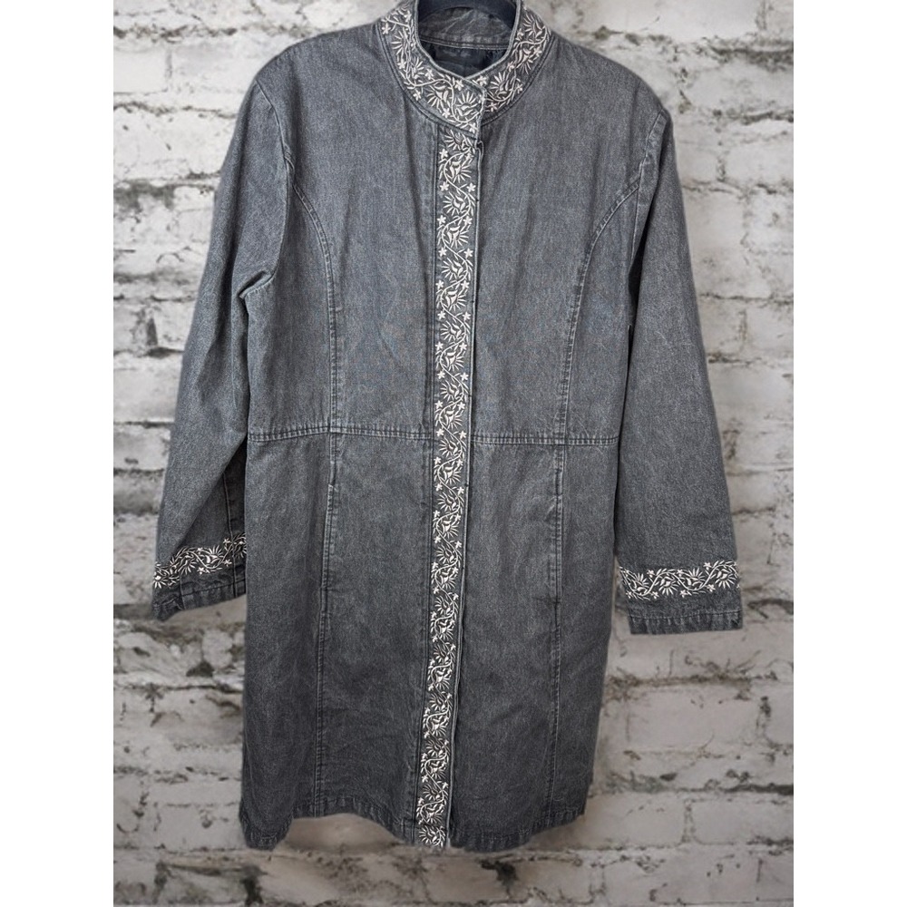 Vintage Y2K Terry Lewis Classic Luxuries Embroidered Denim Duster Coat Women 1X‎